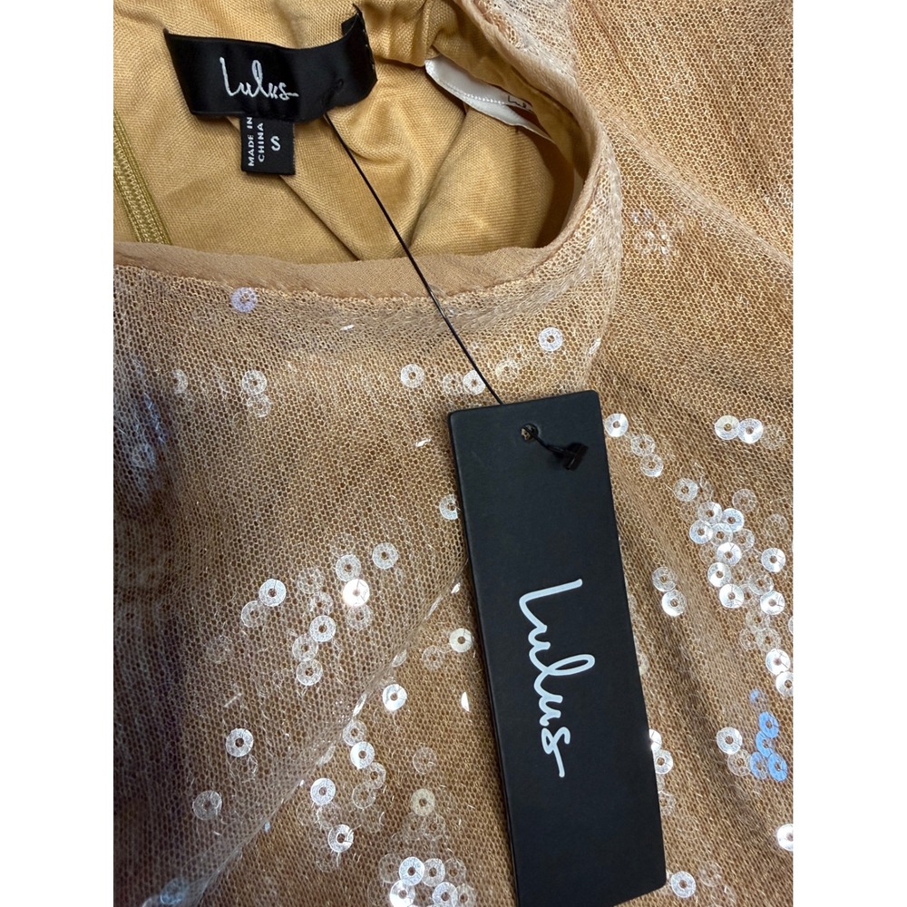 NWT Lulus Champagne Sequin Mesh Mini Dress S Cocktail Party Cruise Y2K inspired - Picture 8 of 8